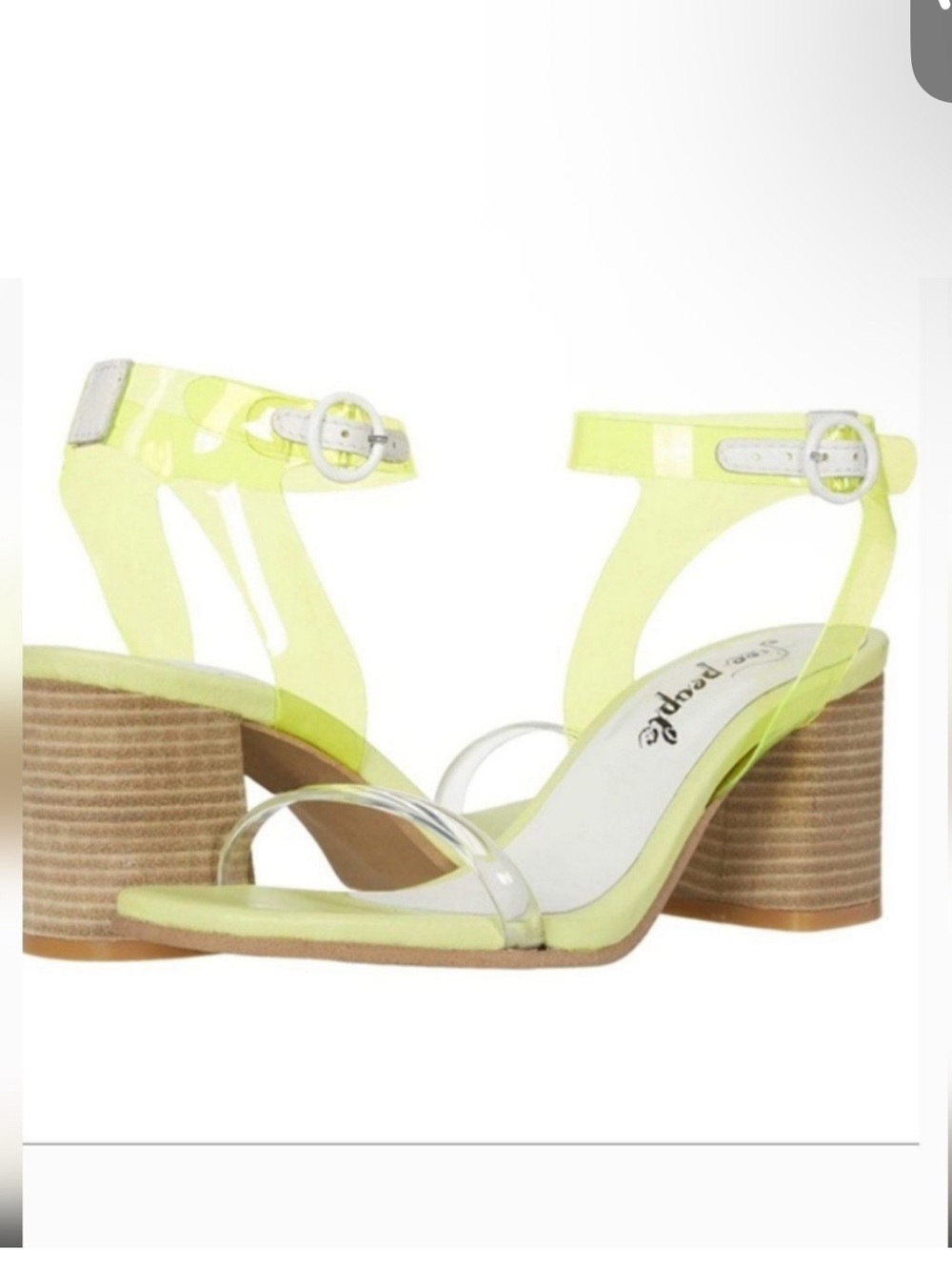 Free people natal neon yellow strappy mini heels shoes size 38/8
